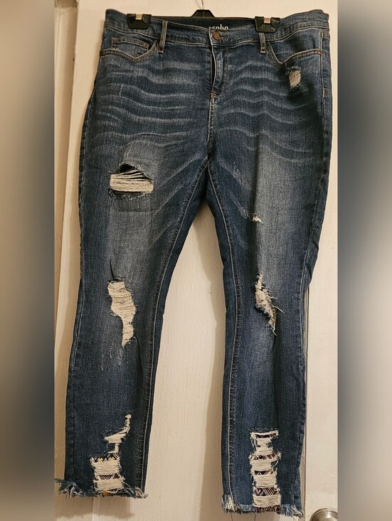 Soho Denim - New York & Company - Soho Jeans- Distressed Women's Dark Blue Jeans